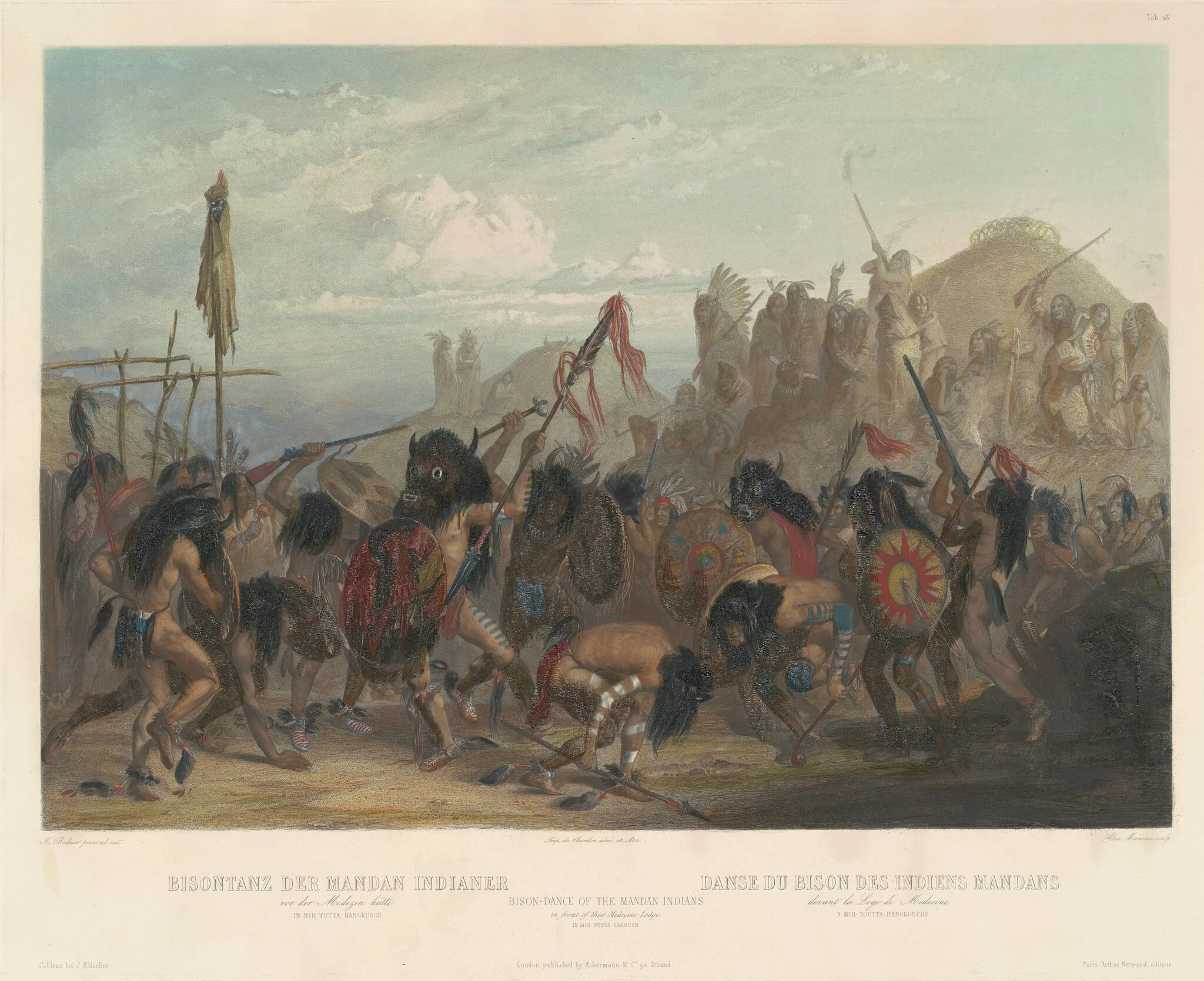 Bison-Dance of the Mandan Indians, by Alex Manceau, ink, 1842