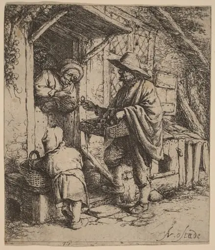 Street Vendor Selling Spectacles at the Door