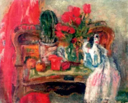 Interior (Natură statică cu figurină și joben galben)