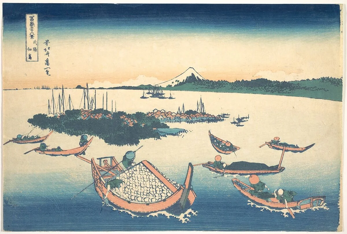 冨嶽三十六景　武陽佃島|Tsukudajima in Musashi Province (Buyō Tsukudajima), from the series Thirty-six Views of Mount Fuji (Fugaku sanjūrokkei), by Katsushika Hokusai, ink, 1831