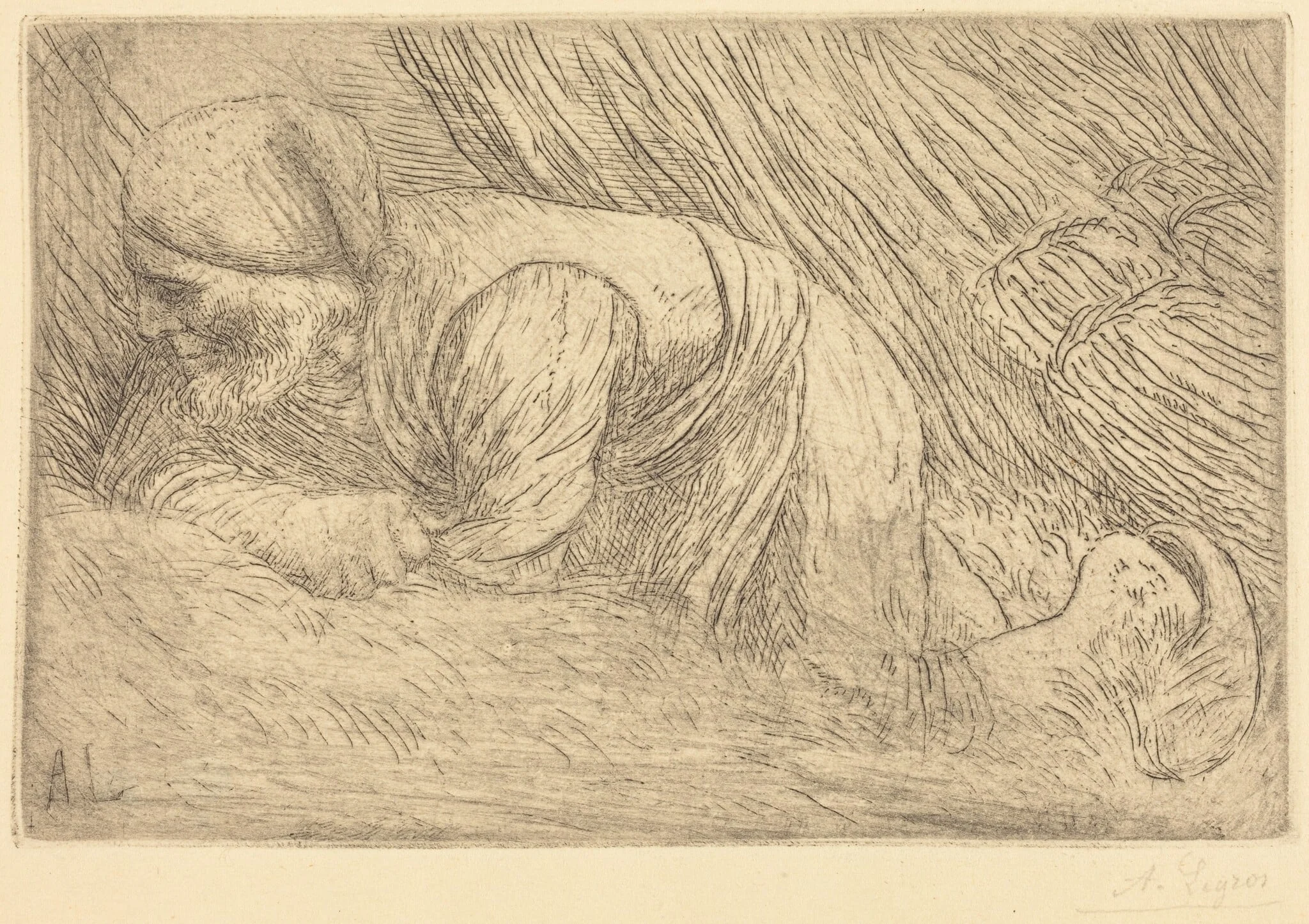 Fagot-gatherer (Le fagotier), by Alphonse Legros, ink, 1874