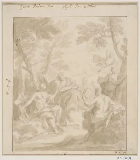 Design for an overdoor painting depicting Apollo, Pan and Midas