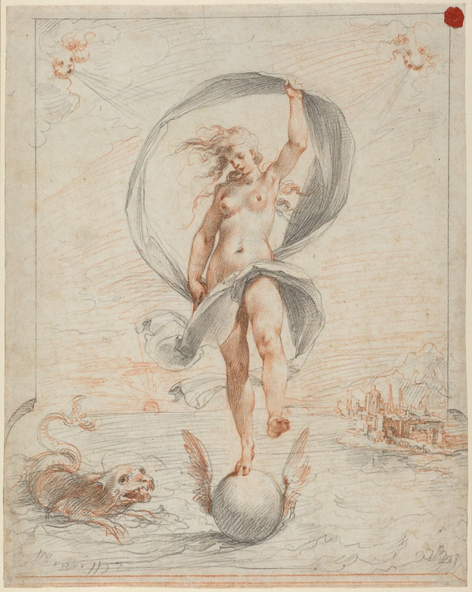 Allegorical Figure, by Giuseppe Cesari, chalk, 1588