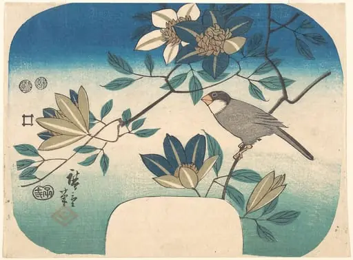 歌川広重画　鉄線花に鳥|Clematis and Bird
