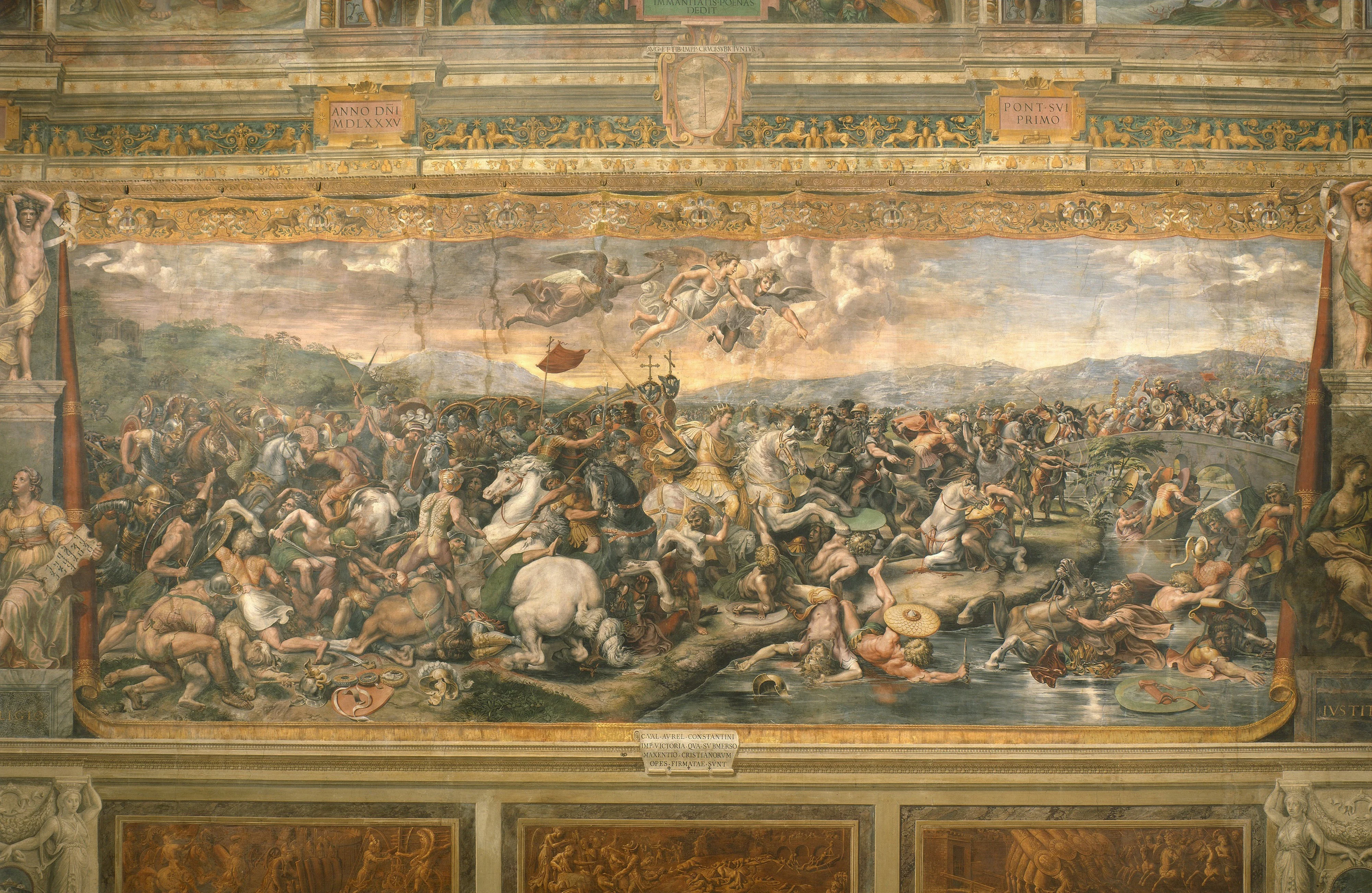 The Battle of the Milvian Bridge, by Giulio Romano, fresco, 1520