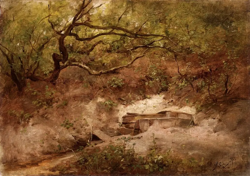 Apple-tree over stream.