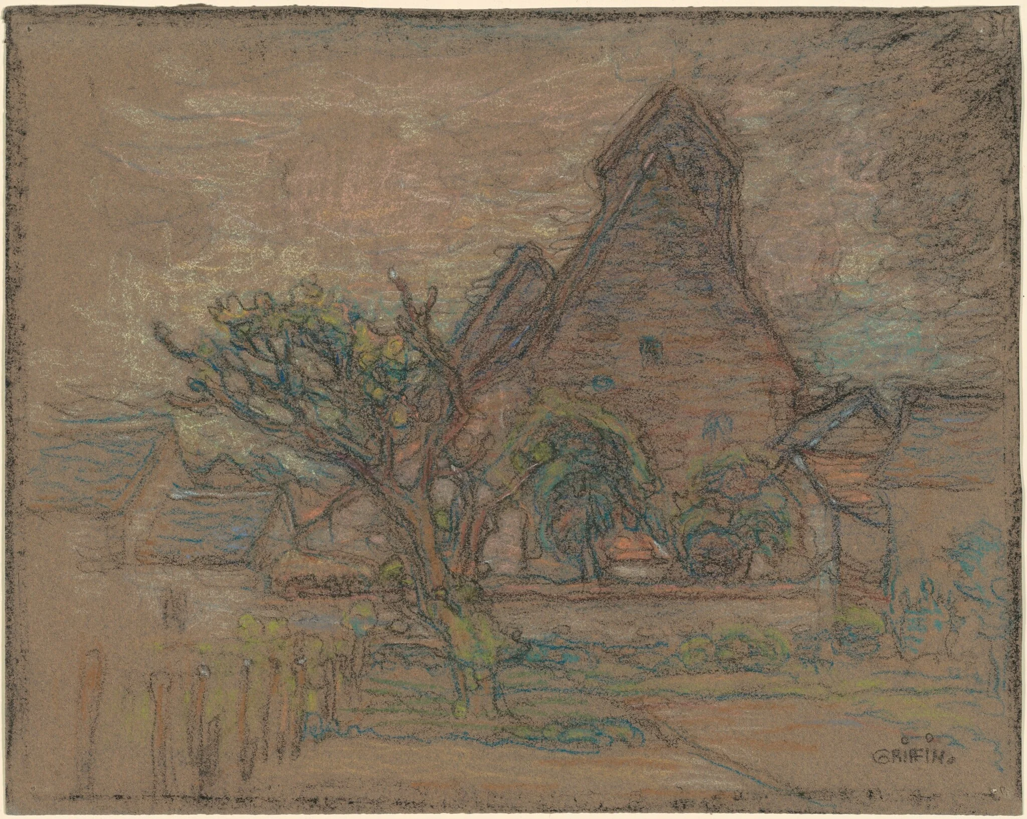 In a French Village, by Walter Griffin, pastel, 1922