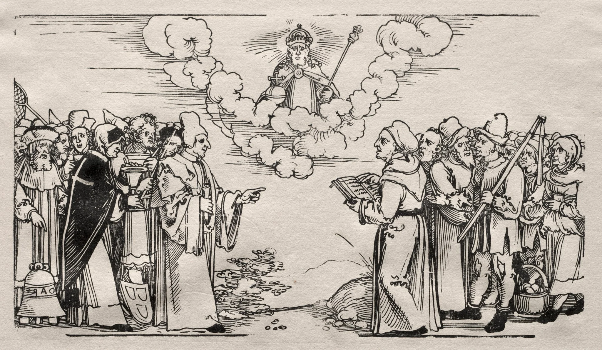 Dispute between Luther and a Catholic Theologian, by Sebald Beham, 1535