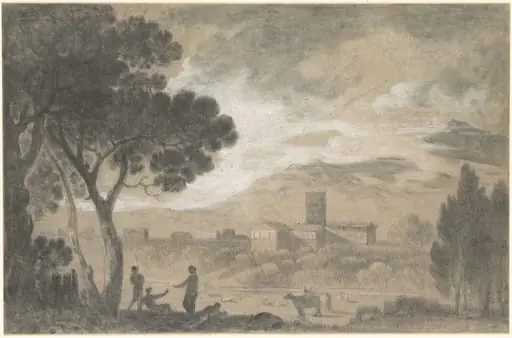 A View in Italy with Mountains in the Distance