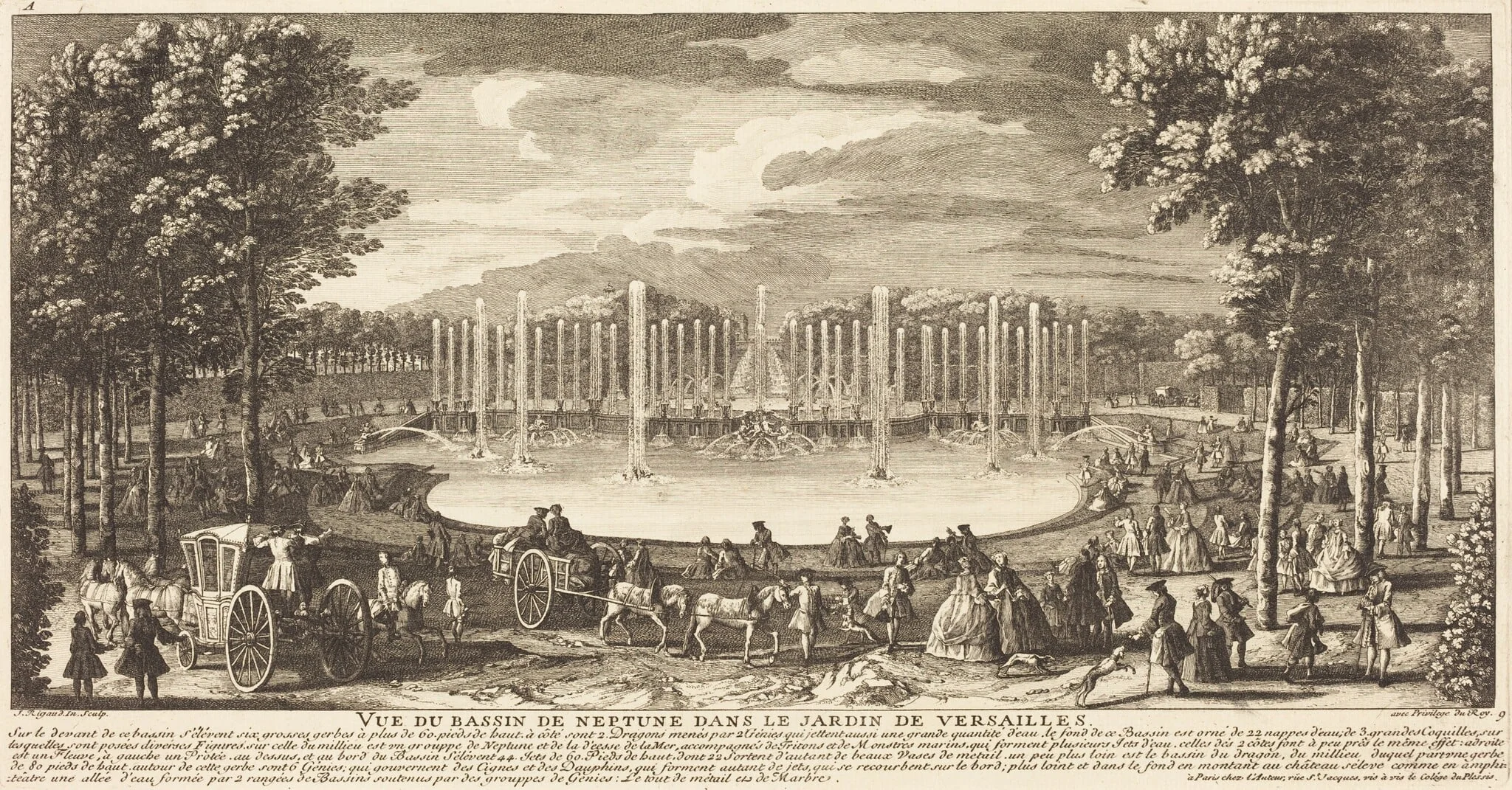 Vue du Bassin de Neptune dans le Jardin de Versailles, by Jean-Baptiste Rigaud, ink, 1746