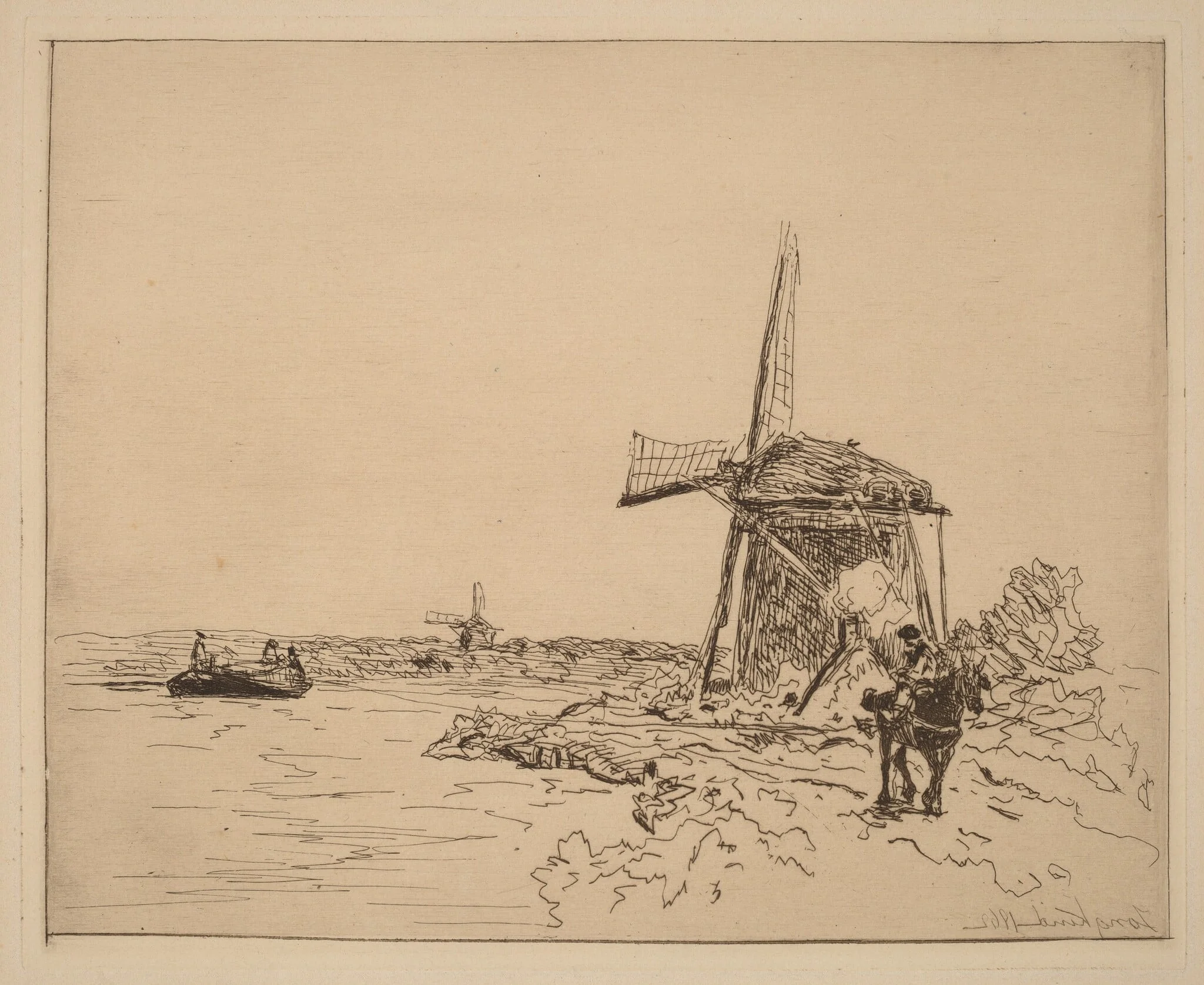 The Towpath (Le Chemin de Halage), by Johan Barthold Jongkind, ink, 1862