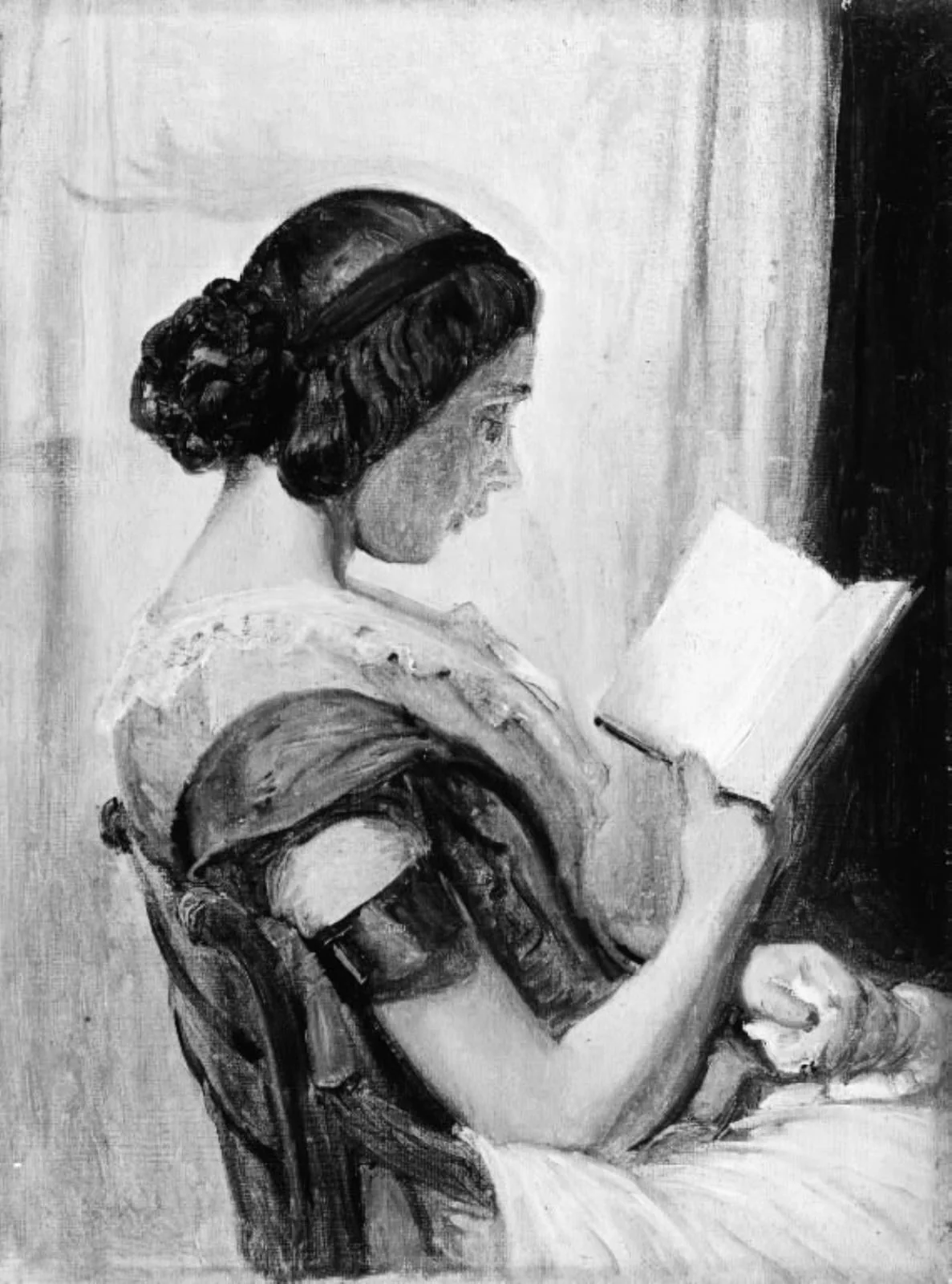 Læsende ung pige, by Unknown, 1850