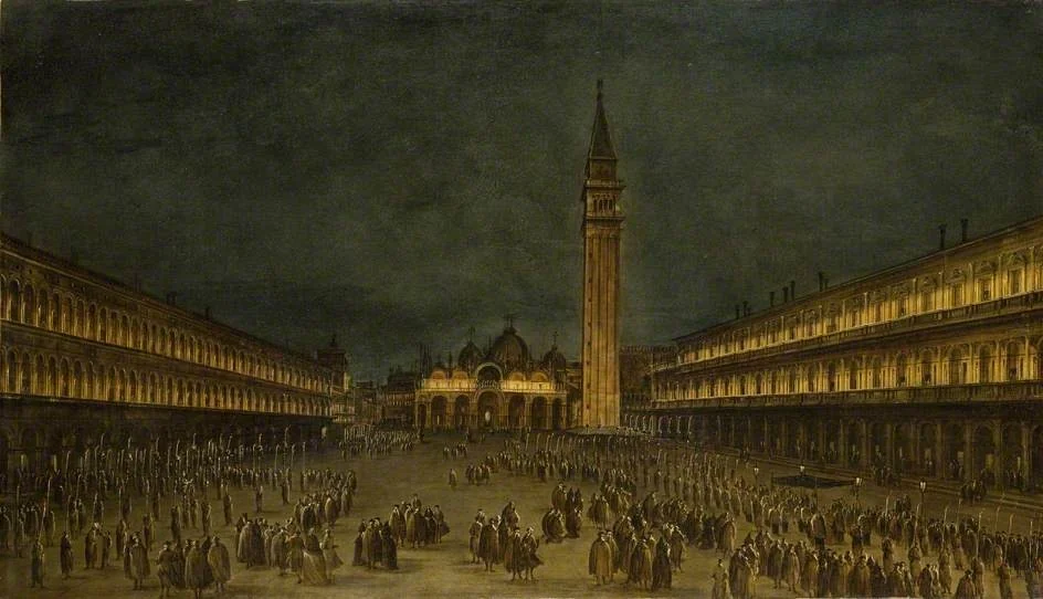 A Night Procession in the Piazza San Marco, by Francesco Guardi, oil, 1755