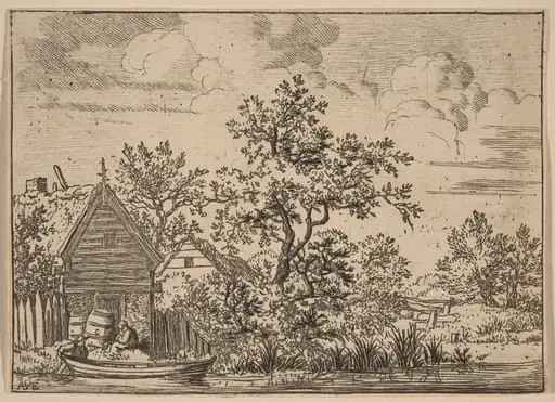 Two Casks in Front of a Cottage
