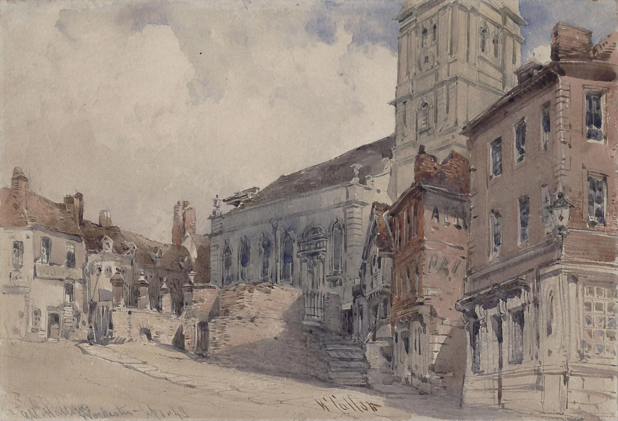 All Hallows Church, Worcester, by William Callow, watercolor, 1848