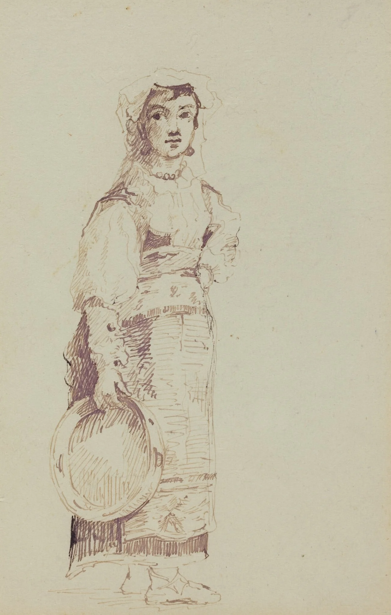 Woman with a Tambourine (verso), by Jean-Louis-Ernest Meissonier, ink, 1860