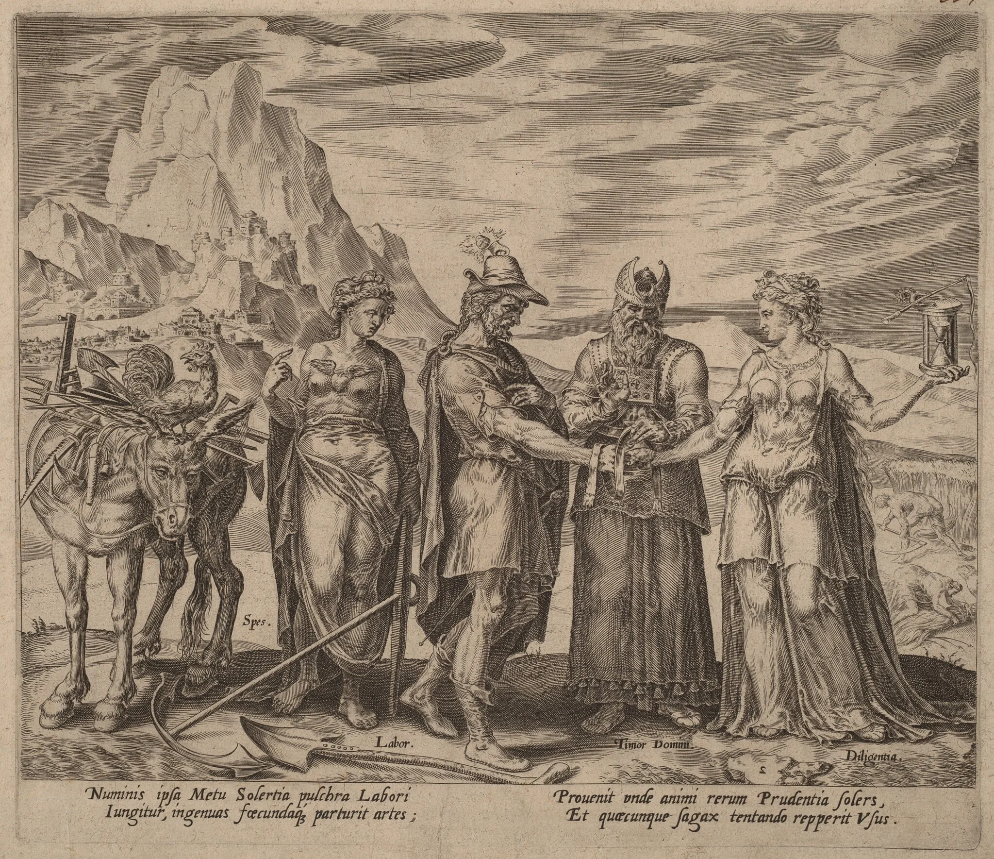 The Marriage of Labor and Diligence, by Philip Galle, ink, 1572