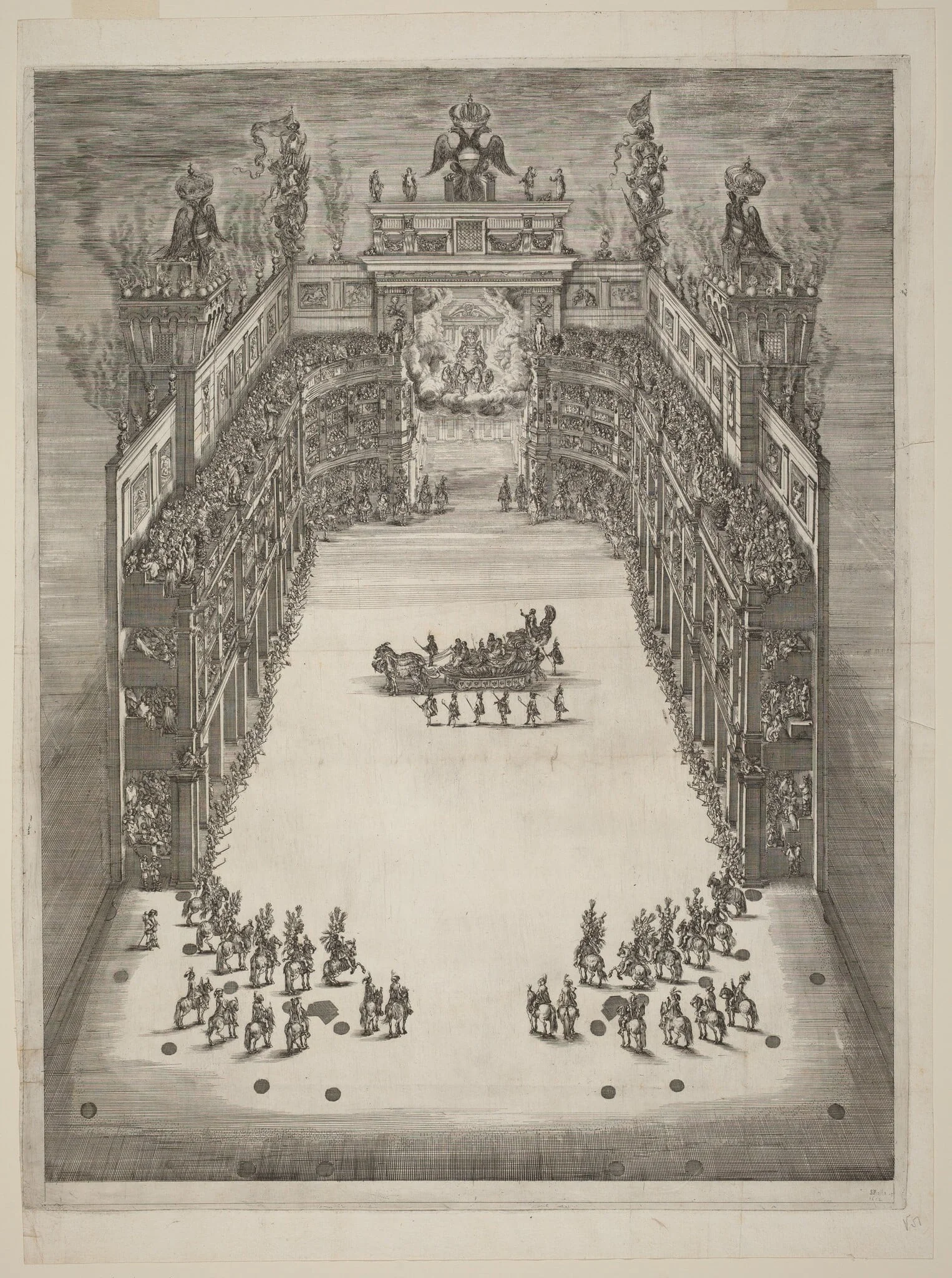 Aerial View of Theatre, by Stefano Della Bella, ink, 1652