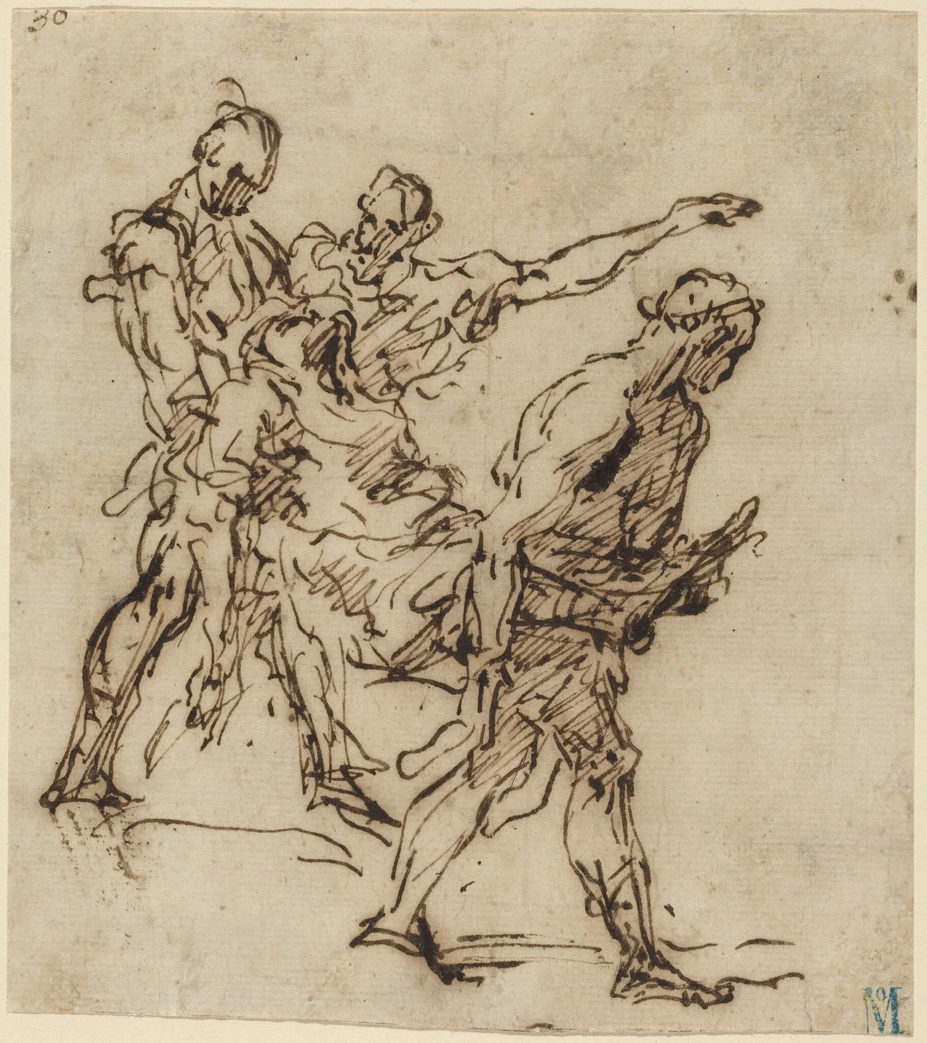 Figures Carrying a Body, by Italian 17th Century, ink, 1660
