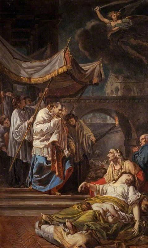 Saint Charles Borromeo Bringing the Assistance of Religion to the Plague Victims of Milan, by Anicet Charles Gabriel Lemonnier, oil, 1792