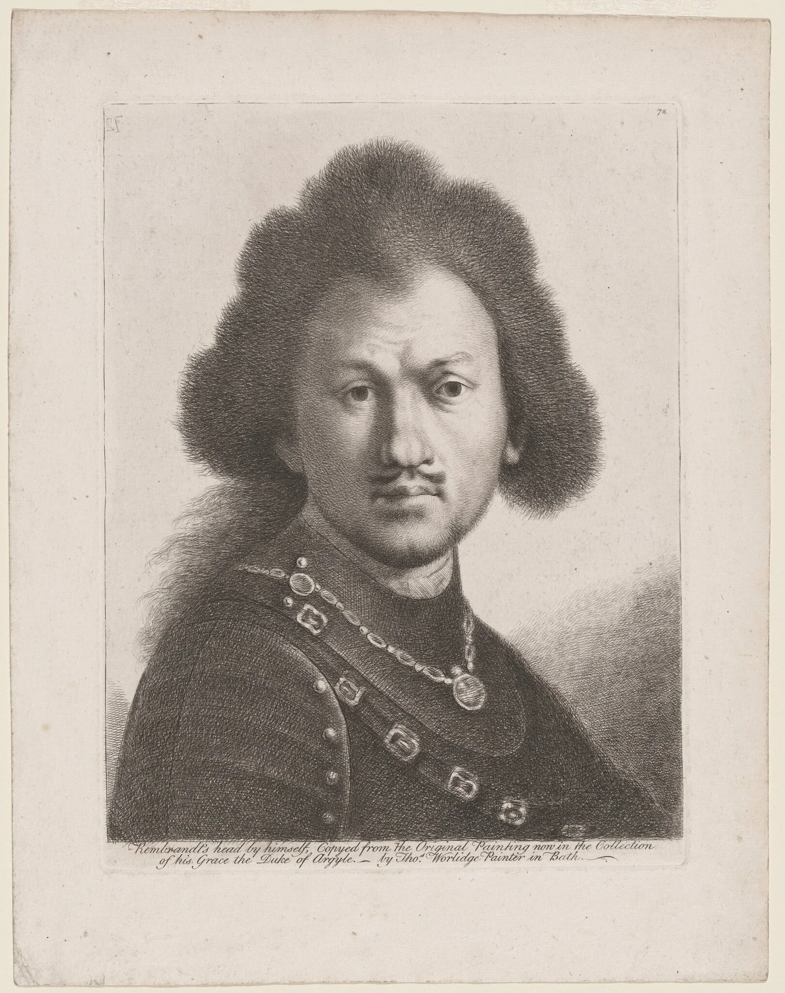 Rembrandt's Head by Himself, by Thomas Worlidge, ink, 1758