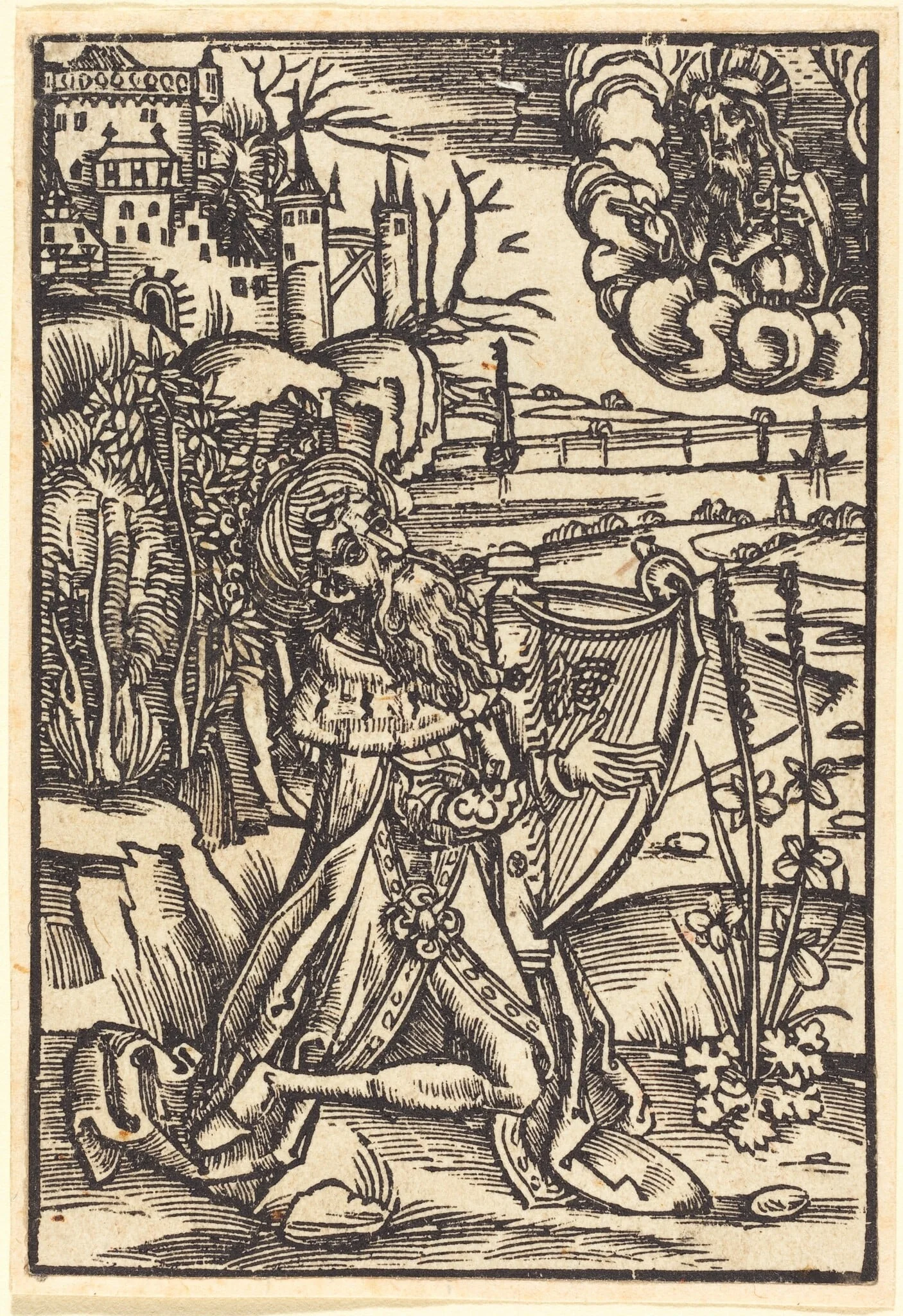 David Playing the Harp, by German 15th Century, ink, 1500