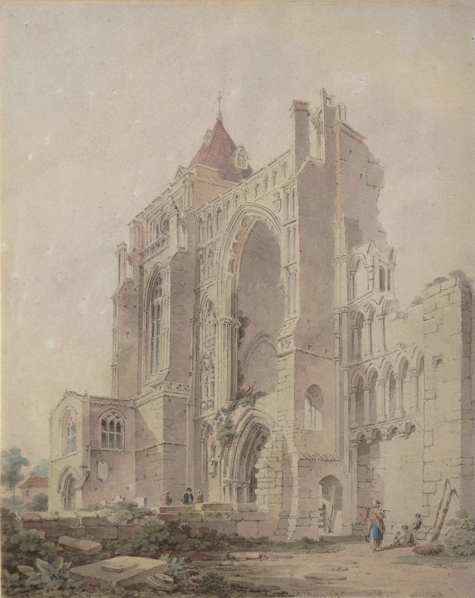 Croyland Abbey, by Paul Sandby Munn, watercolor, 1812