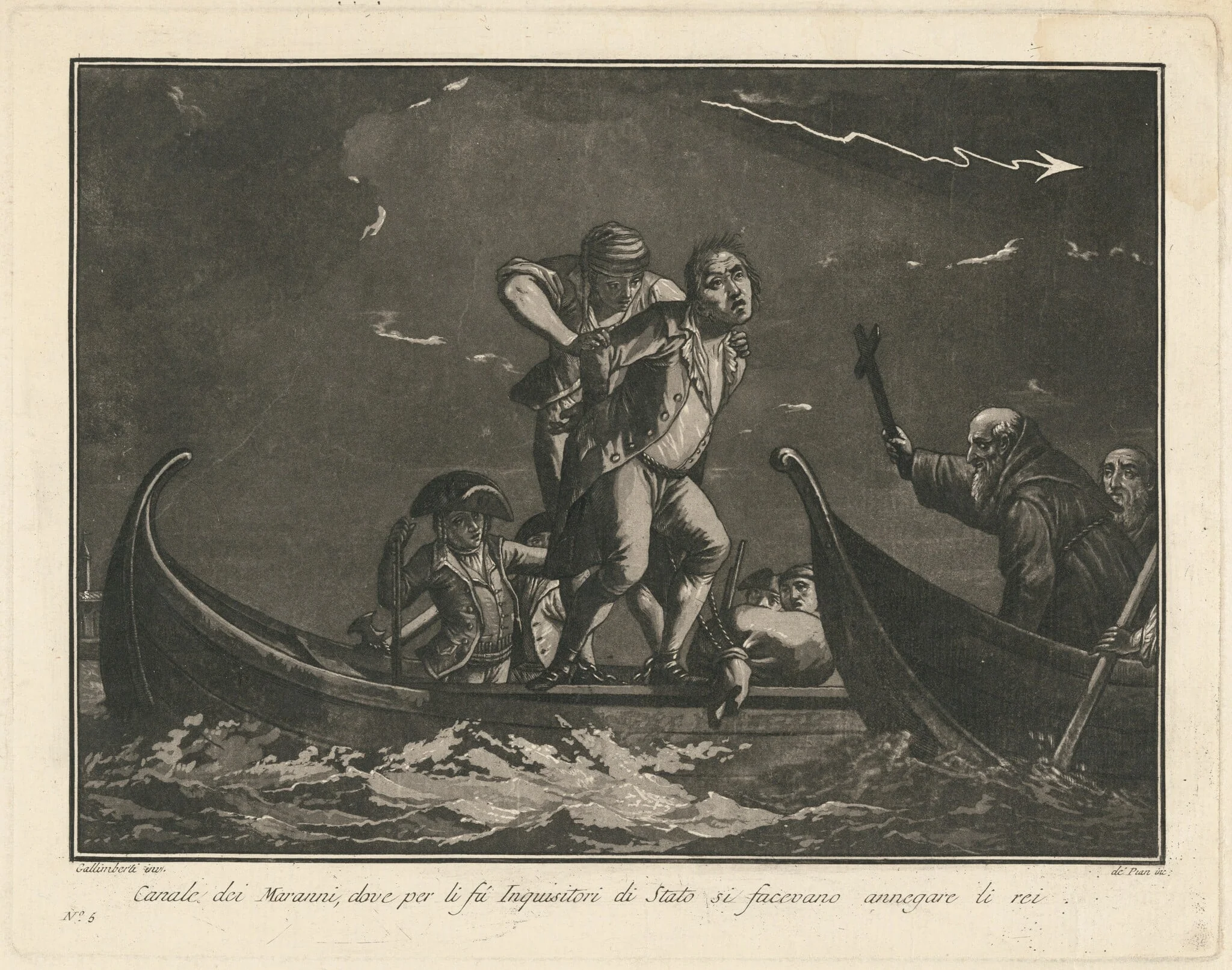 The Canal dei Marani, Where State Inquisitors Had Them Drowned, by Giovanni De Pian, ink, 1797