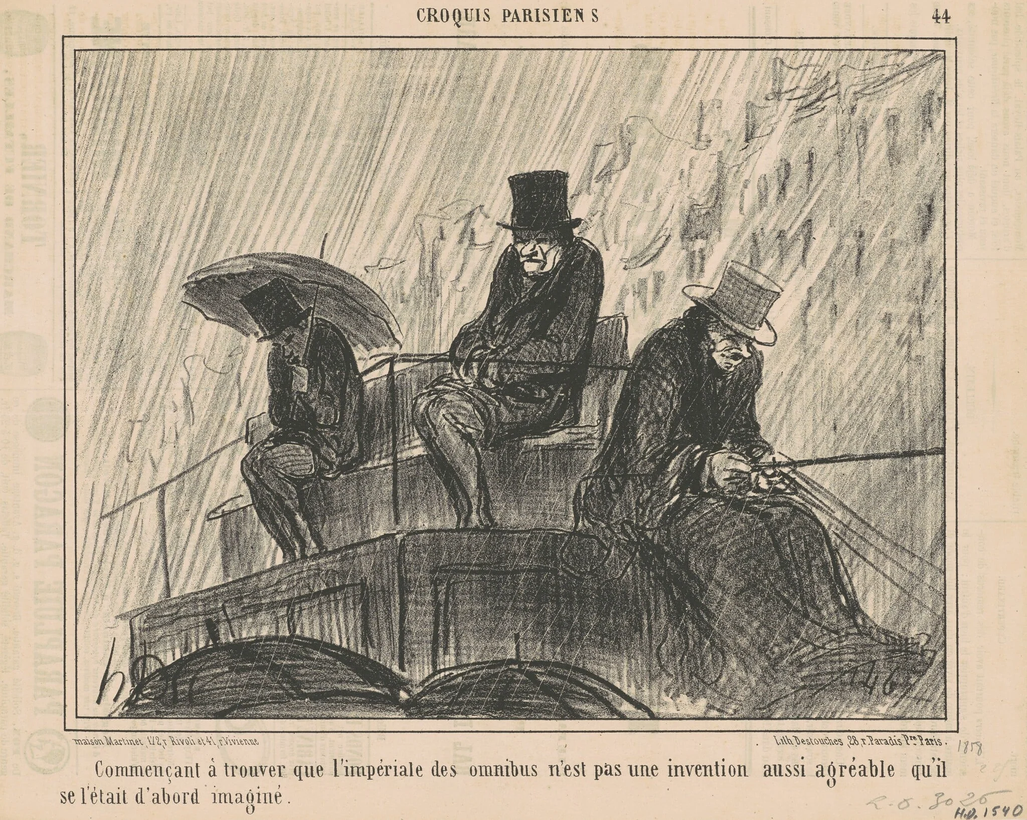 Commencant a trouver que l'impèriale ..., by Honoré Daumier, ink, 1858