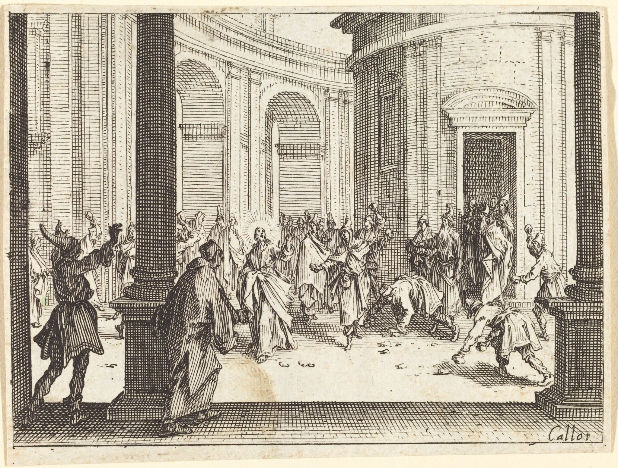 Stoning of Jesus, by Jacques Callot, ink, 1635