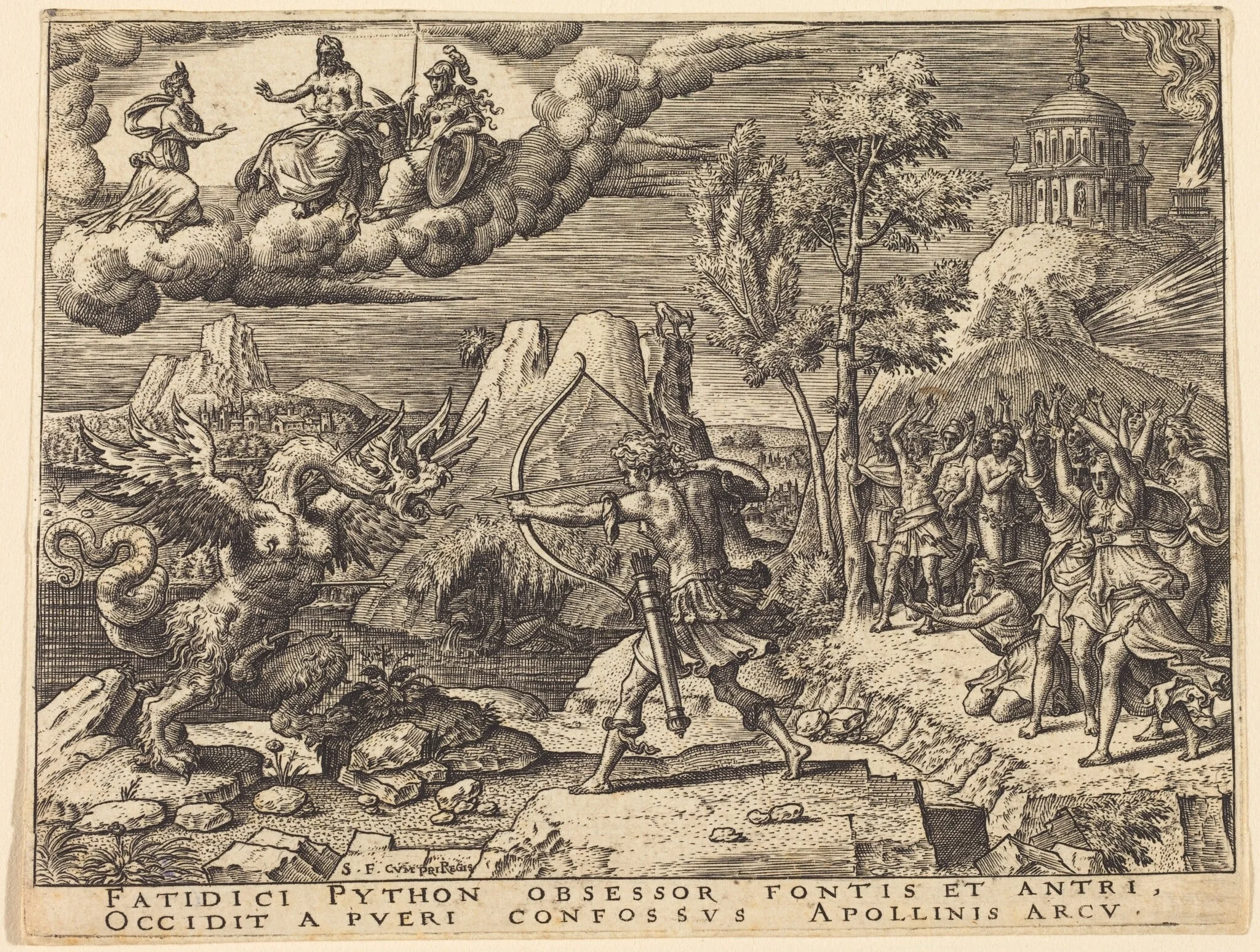 Apollo Killing Python, by Etienne Delaune, ink, 1551
