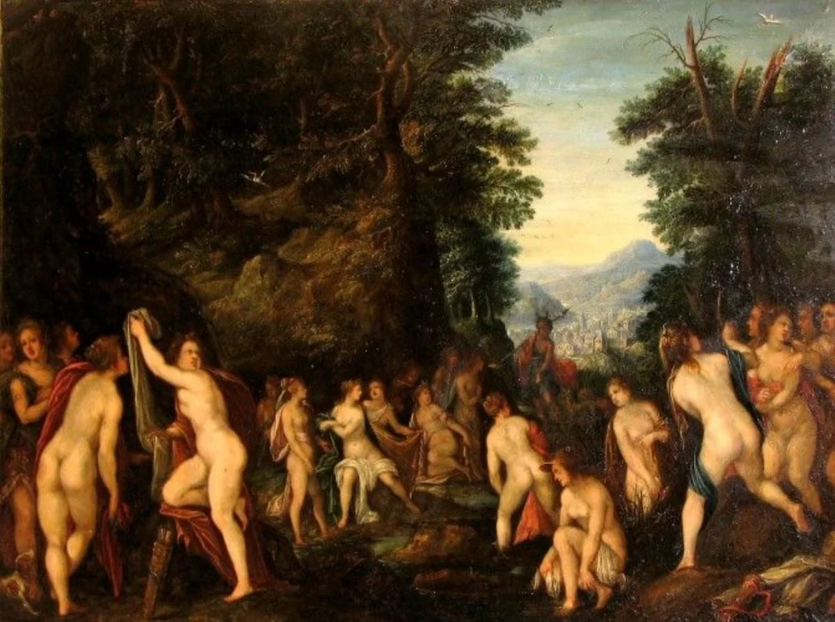 Diana la baie pândită de Acteon, by anonim german, unspecified, 1650