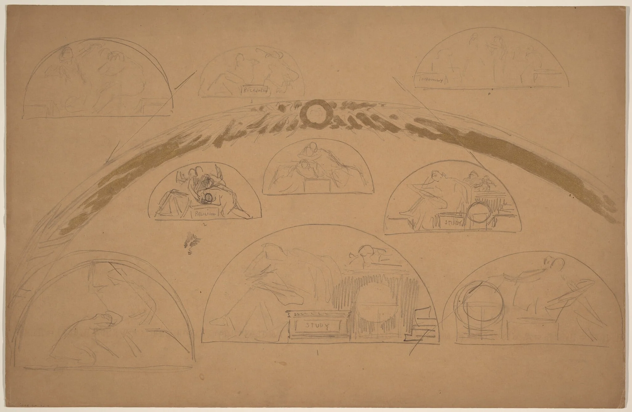 Studies for Lunettes [recto], by Charles Sprague Pearce, graphite, 1894
