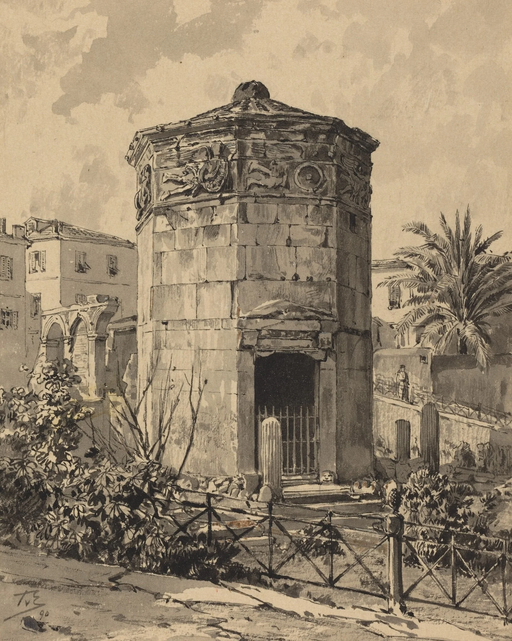 Tower of Winds, by Themistocles von Eckenbrecher, ink, 1890