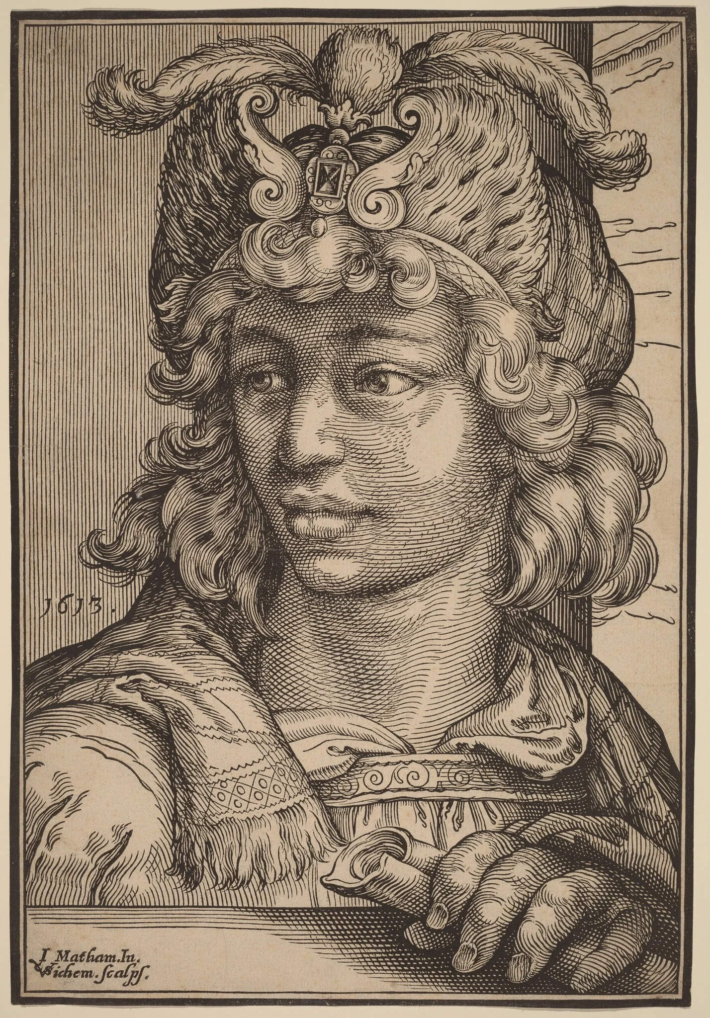 Bust of a Young Man, by Christoffel van Sichem I, ink, 1613