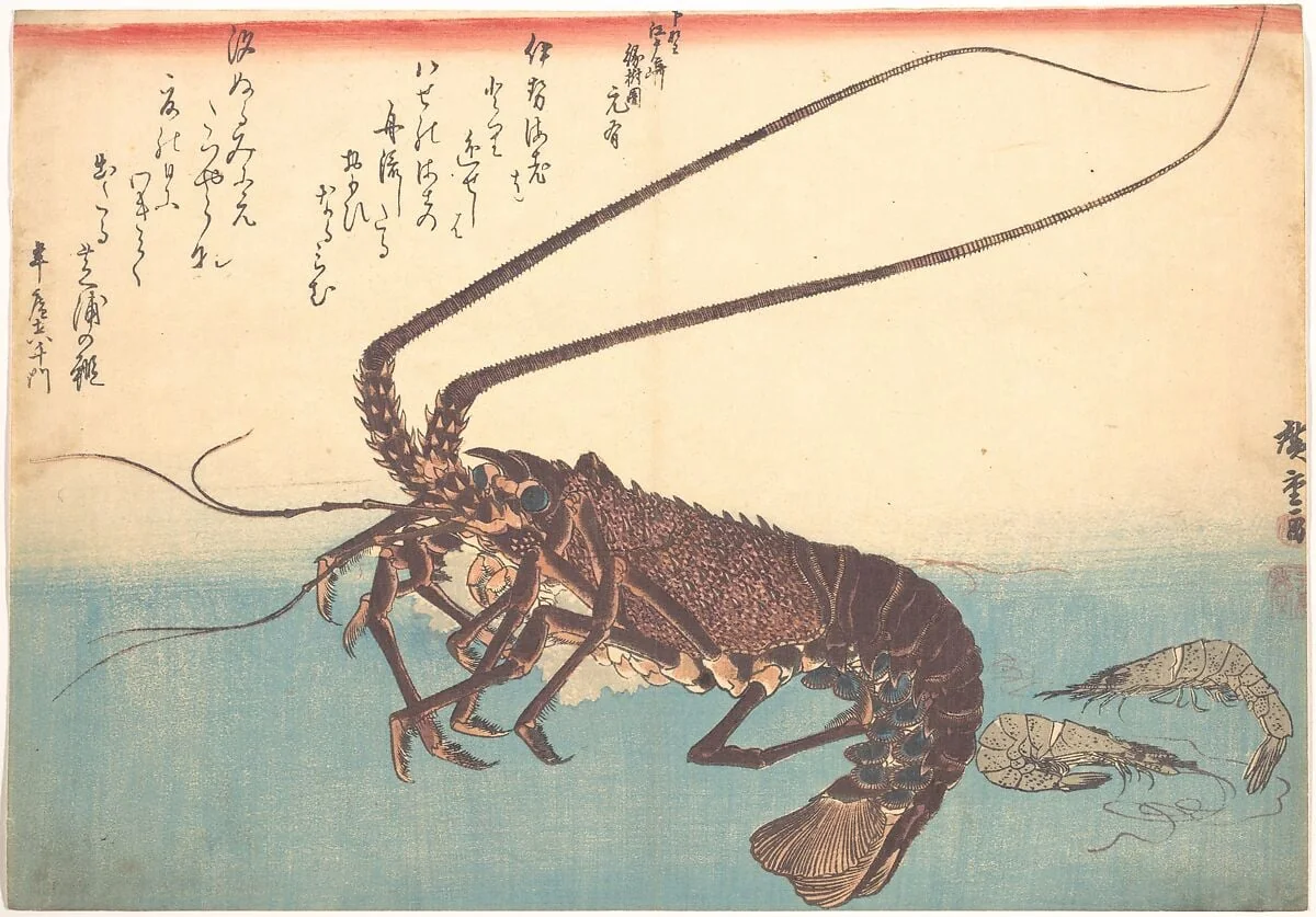 魚づくし　伊勢海老　芝蝦|Ise-ebi and Shiba-ebi, from the series Uozukushi (Every Variety of Fish), by Utagawa Hiroshige, ink, 1834