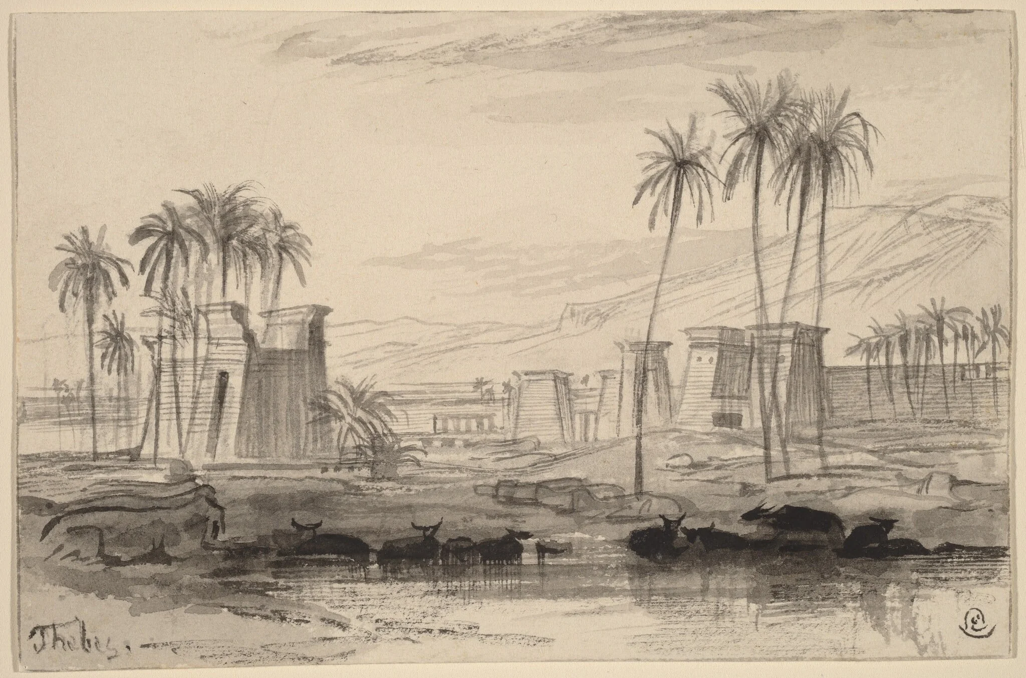 Thebes, by Edward Lear, graphite, 1884