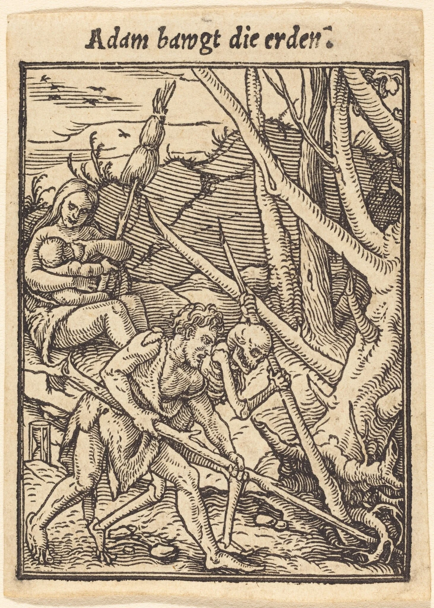 Adam bawgt die erden (Adam Ploughing), by Hans Lützelburger, ink, 1526