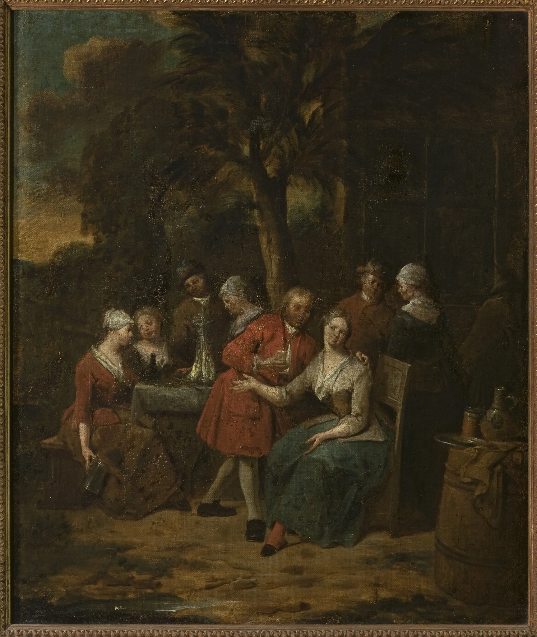 Scene in the garden, by Jan Baptist Lambrechts, oil, 1715