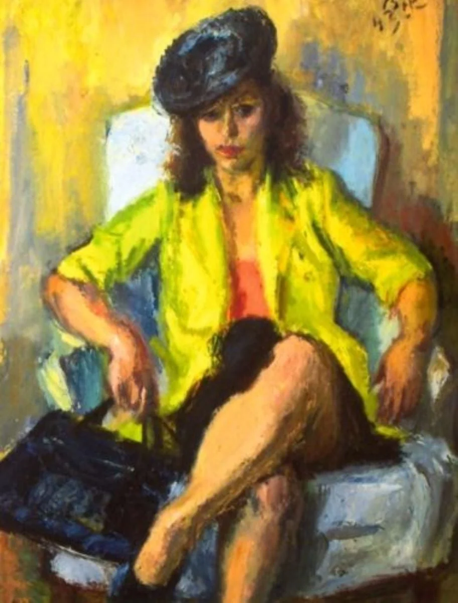 Femeie cu jachetă galbenă în fotoliu, by Iosif Iser, unspecified, 1943