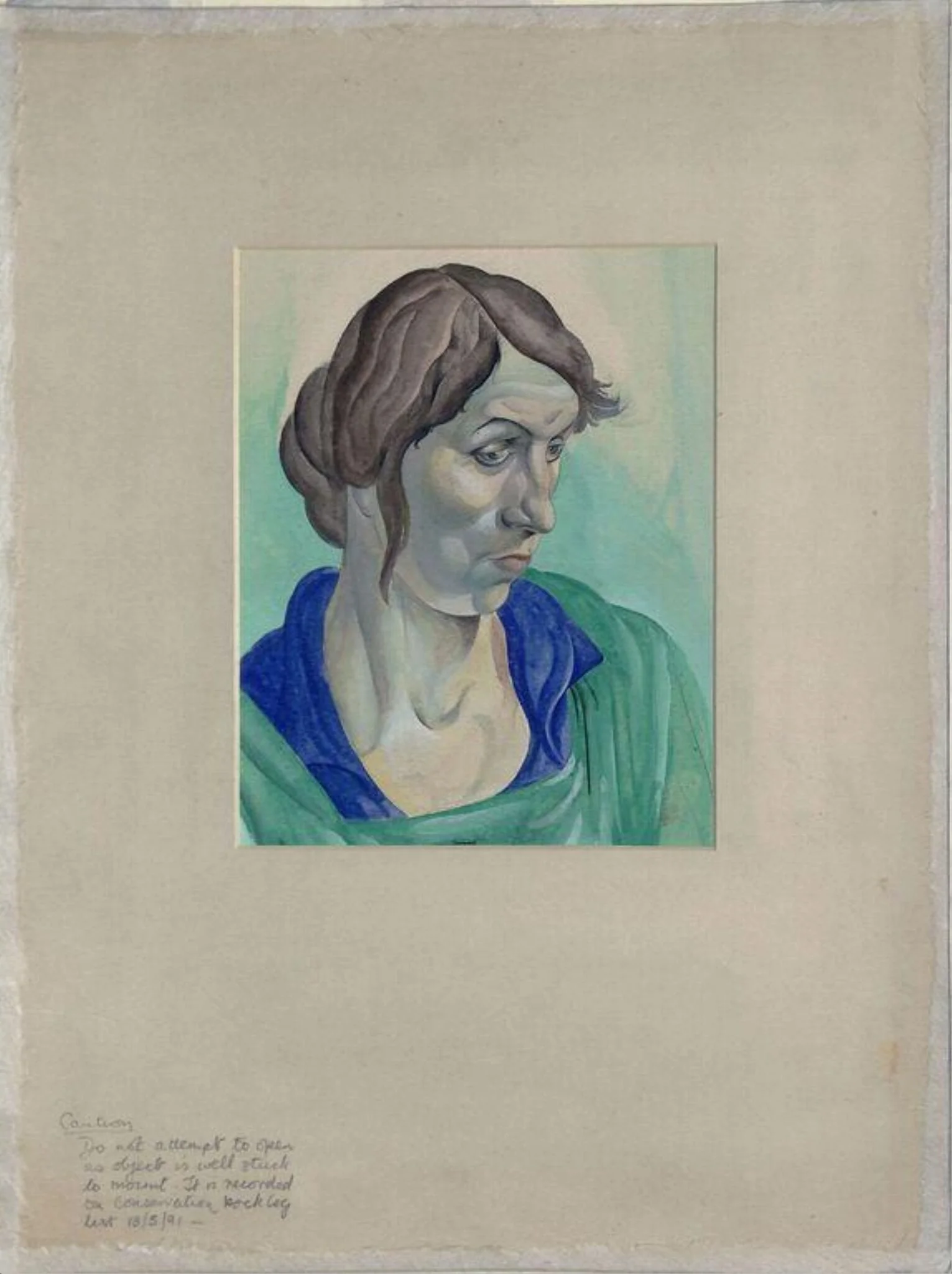 Head and shoulders of a woman, by Maria Luiza Amaral, watercolor, 1950
