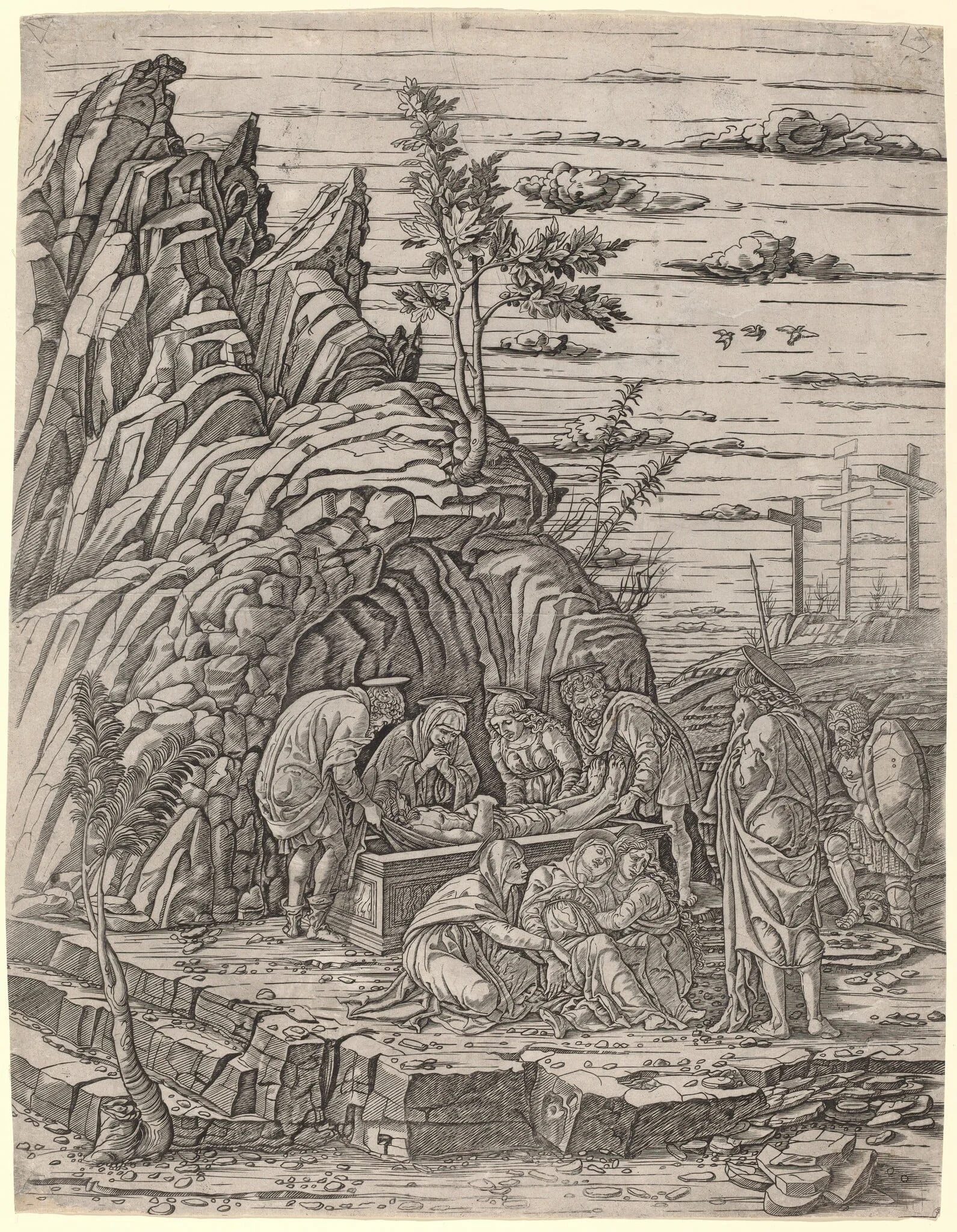 The Entombment with Three Birds, by Giovanni Antonio da Brescia, ink, 1502