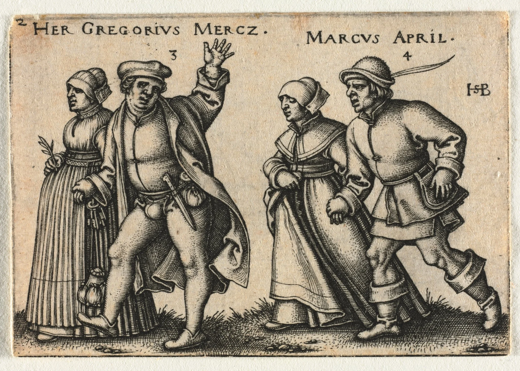 The Peasant Wedding or the Twelve Months:  3-Her Gregorius Mercz 4-Marcus April, by Sebald Beham, 1546