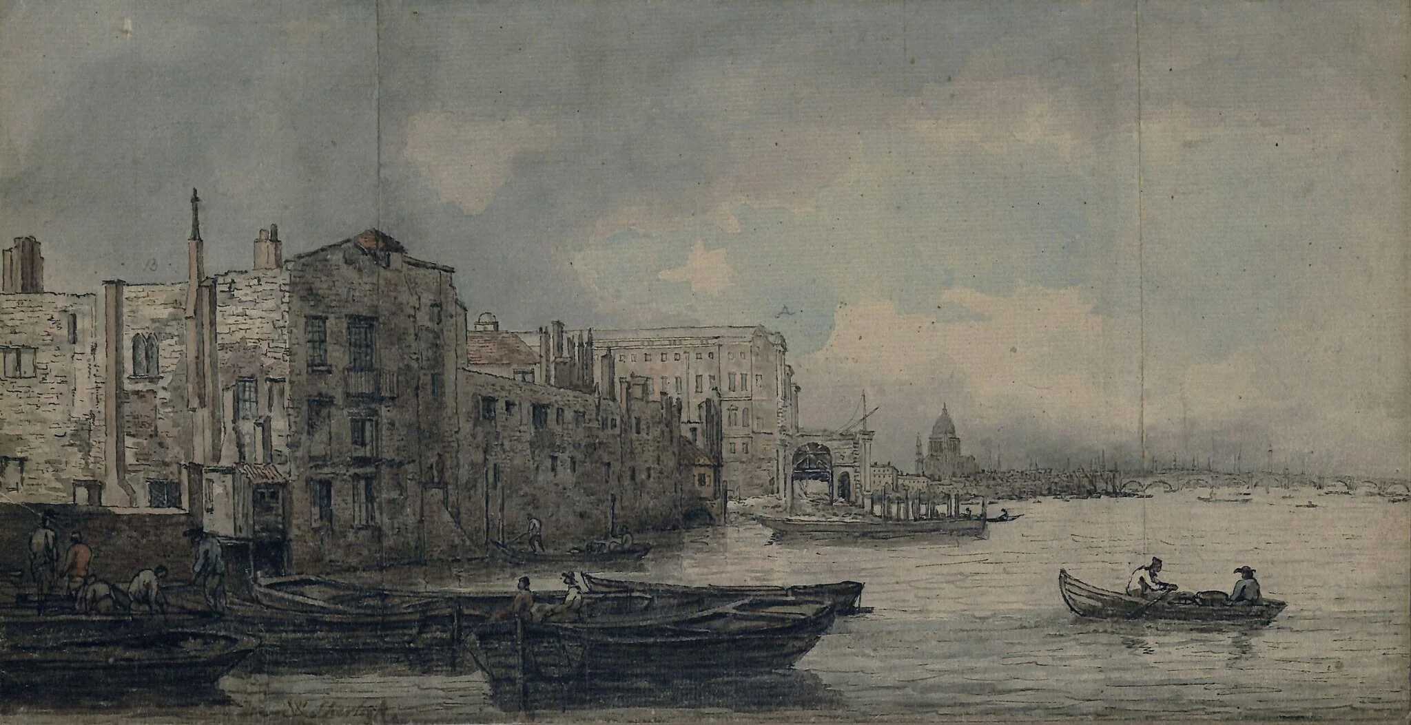 The Thames, showing Somerset House in the course of construction