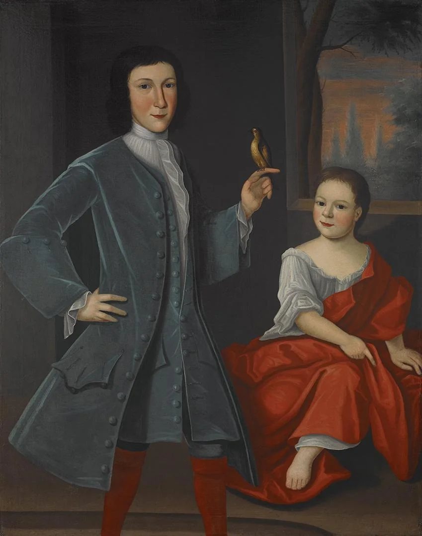 Franks Children with Bird, by Gerardus Duyckinck I, oil, 1735