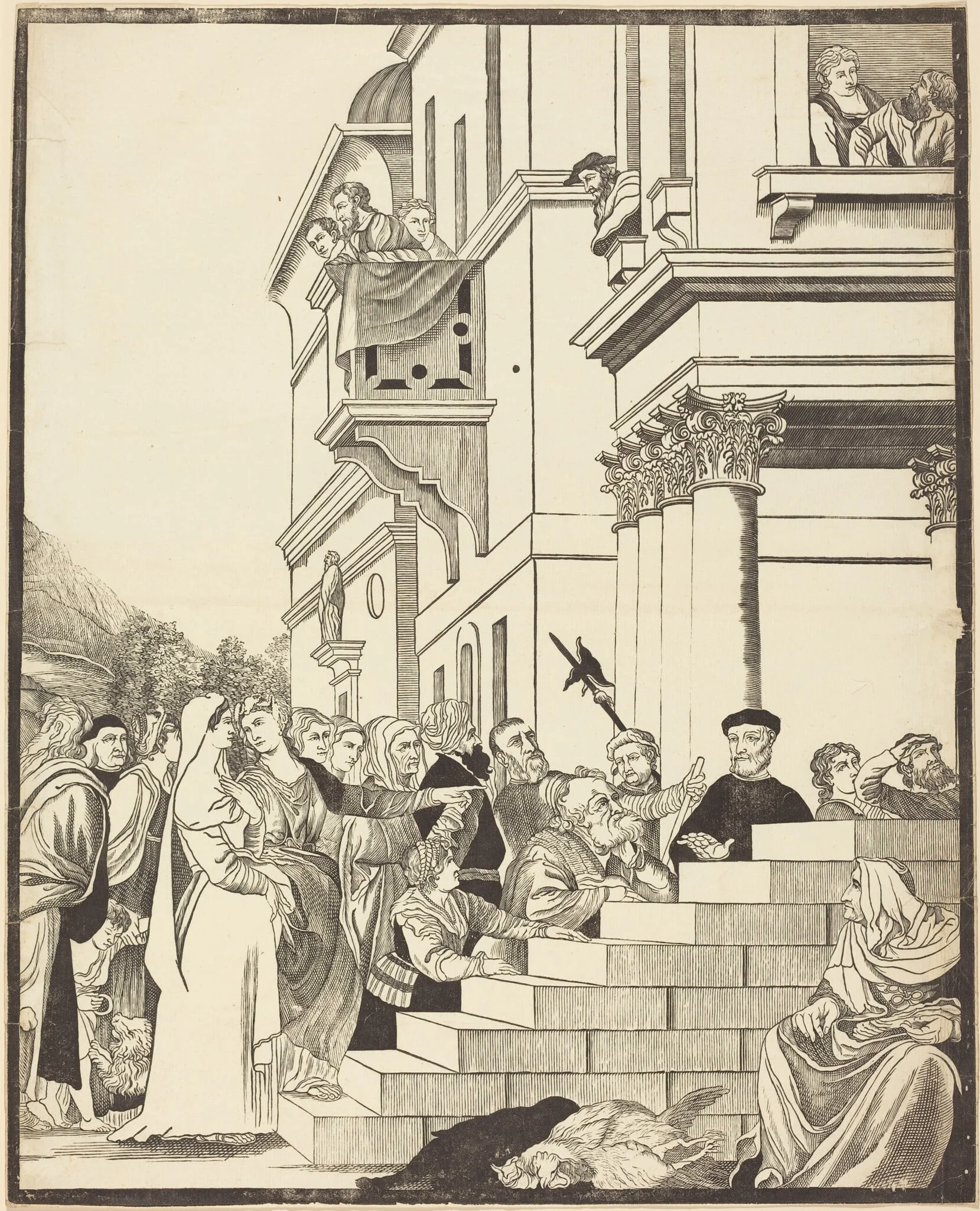 Presentation of the Virgin in the Temple [center plate], by John Baptist Jackson, ink, 1742
