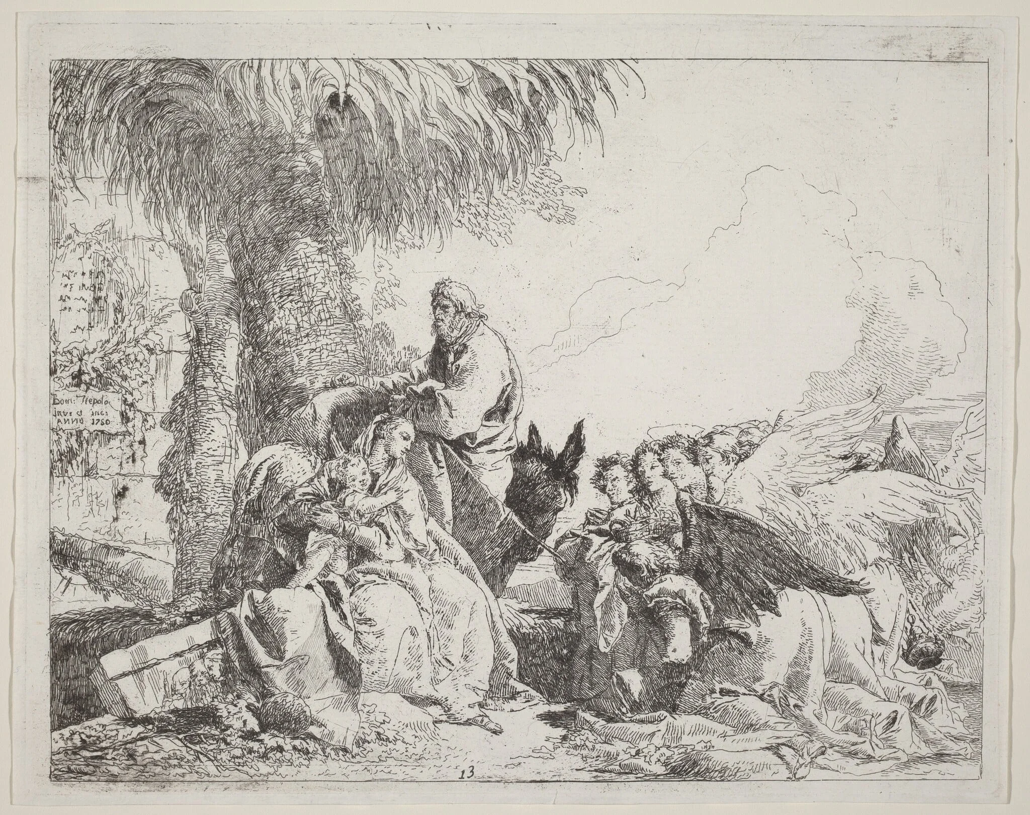 The Rest on the Flight, with Adoring Angels, by Giovanni Domenico Tiepolo, ink, 1750