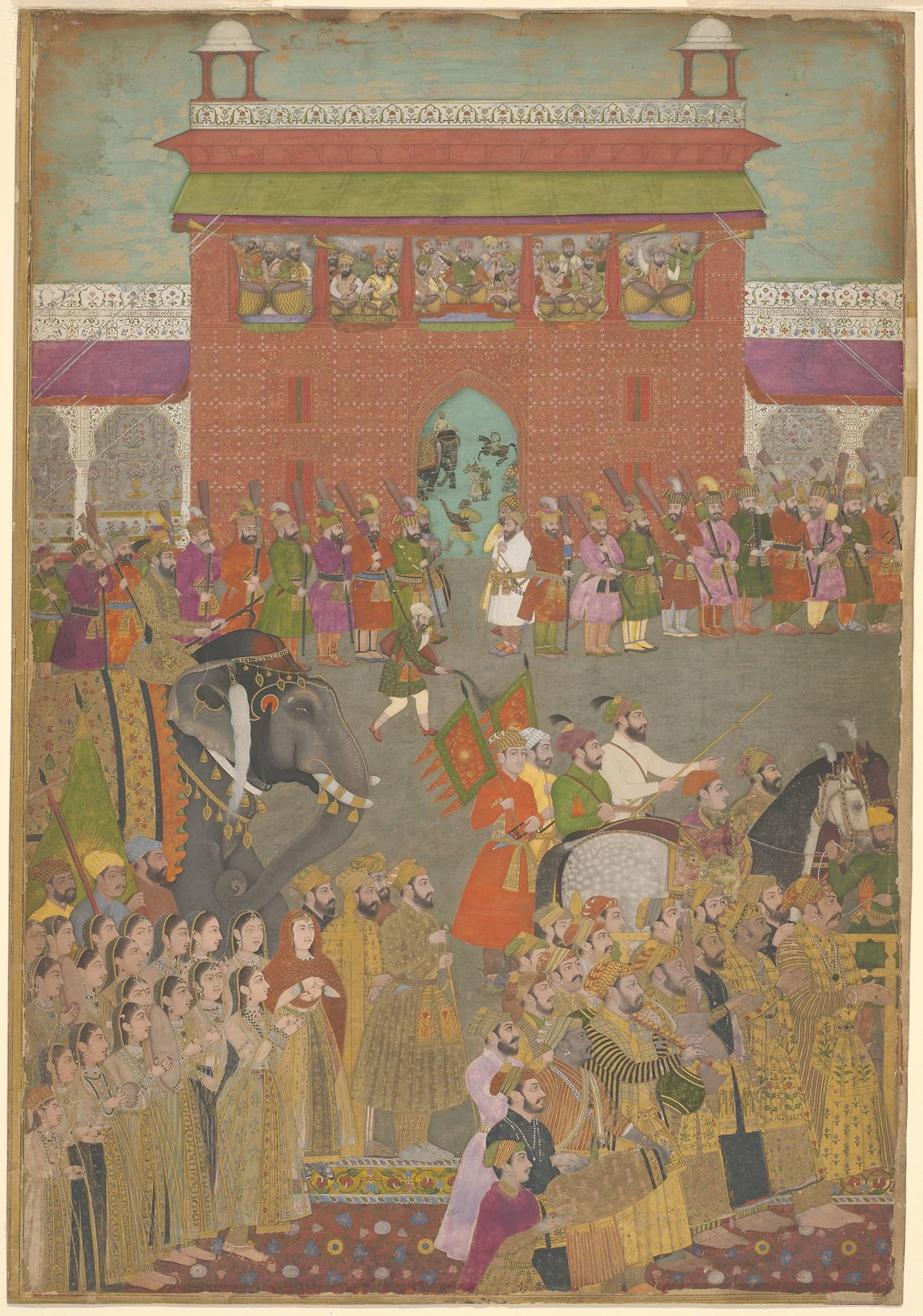 A Procession Scene with Musicians, from a copy of the Padshanama, by Unknown, unspecified, 1650