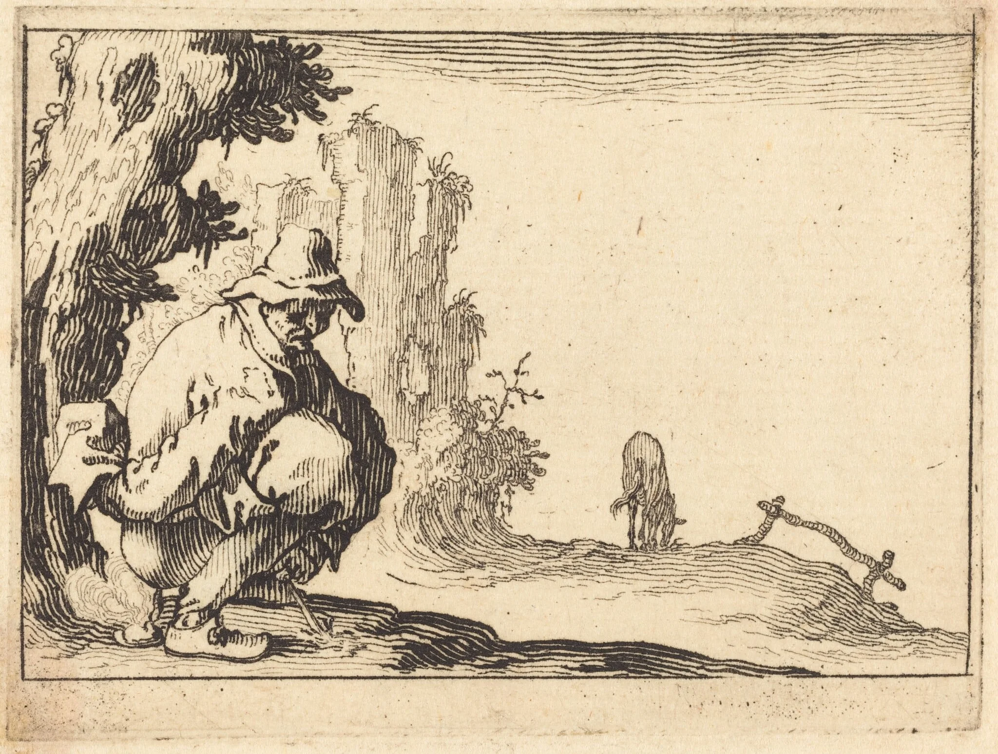Peasant Defecating, by Jacques Callot, ink, 1617