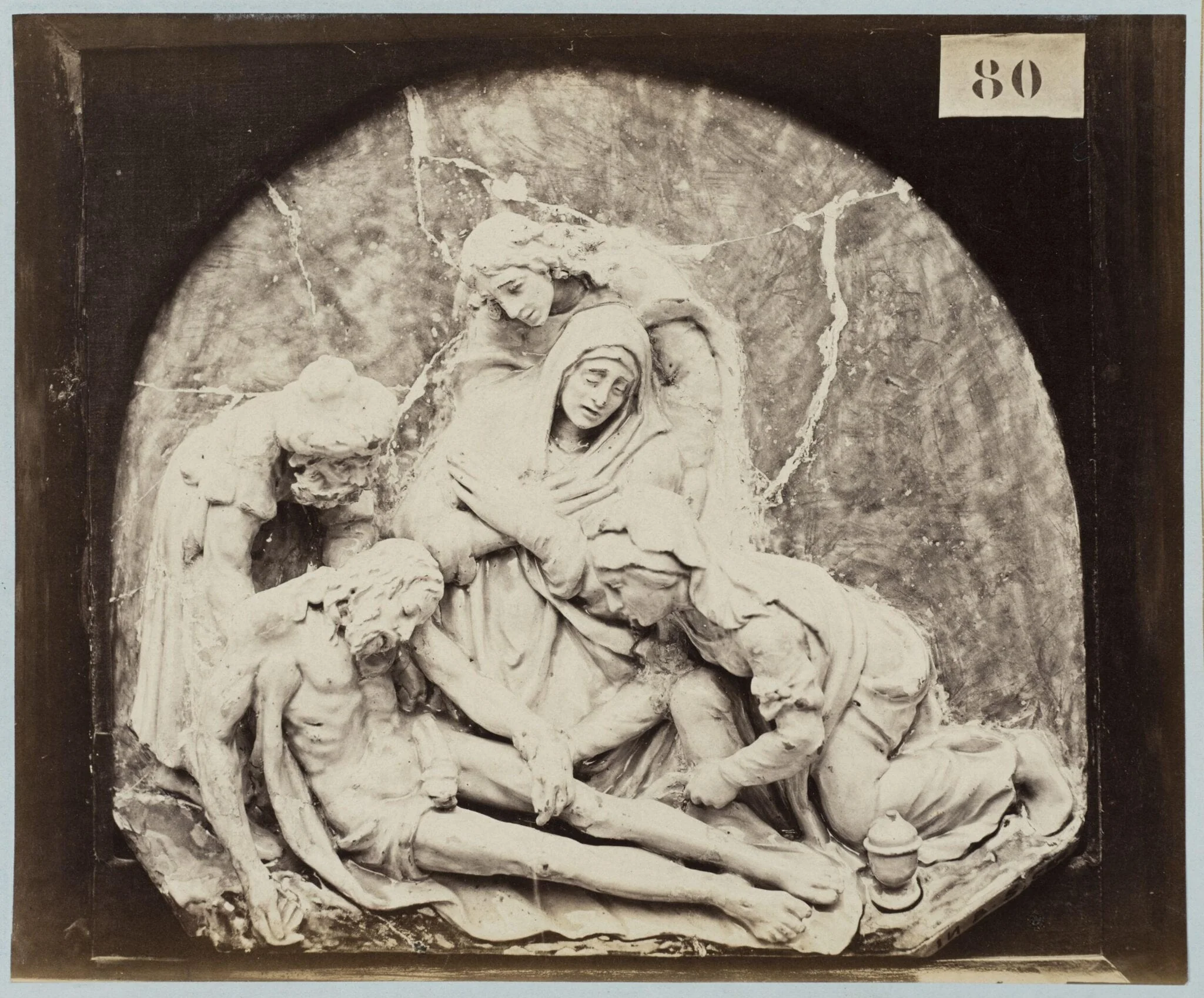 Enamelled earthenware bas-relief of the deposition from the cross, by Louise Laffon, photographic, 1864